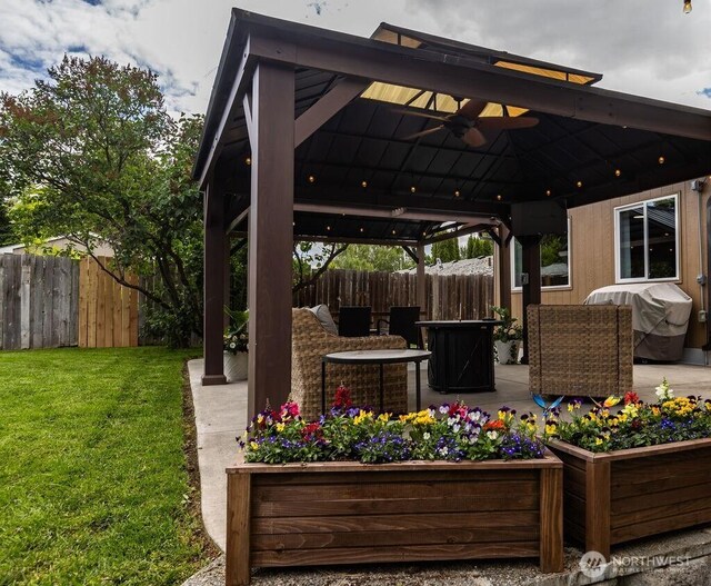 19 Mckay Pl, Walla Walla, WA 99362 - view of patio featuring a gazebo, a ceiling fan, and area for grilling
