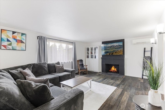 8315 NW 7th Ave, Vancouver, WA 98665 - living room with wood finished floors, a wall mounted air conditioner, and a fireplace