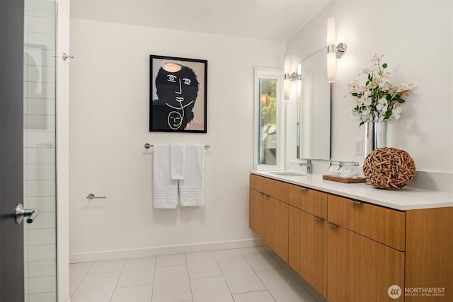 5802 43rd Ave NE, Seattle, WA 98105 - bathroom featuring vanity, baseboards, and tile patterned flooring