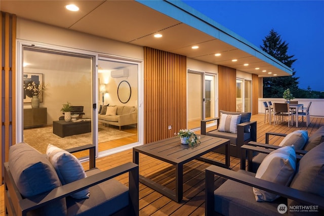 5802 43rd Ave NE, Seattle, WA 98105 - wooden deck featuring outdoor dining area, an outdoor living space, and a wall mounted air conditioner