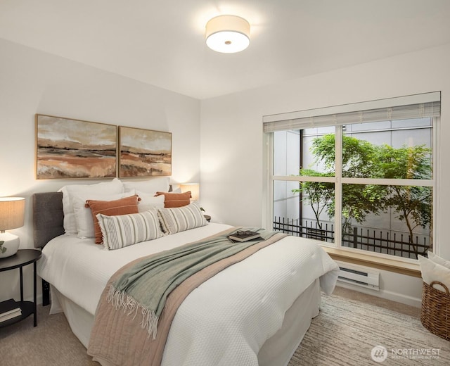 9057 Greenwood Ave N Unit 201, Seattle, WA 98103 - carpeted bedroom featuring baseboard heating