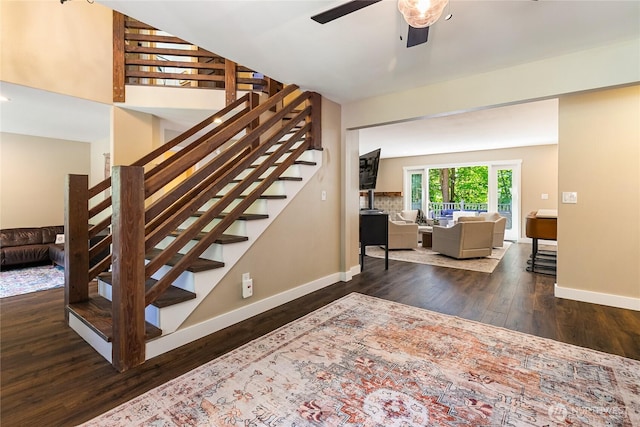9111 Custer School Rd, Custer, WA 98240 - stairs featuring wood finished floors, baseboards, and ceiling fan