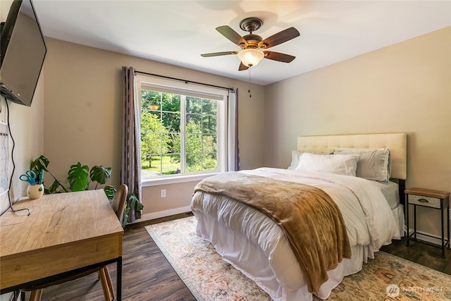 9111 Custer School Rd, Custer, WA 98240 - bedroom with baseboards, dark wood finished floors, and ceiling fan