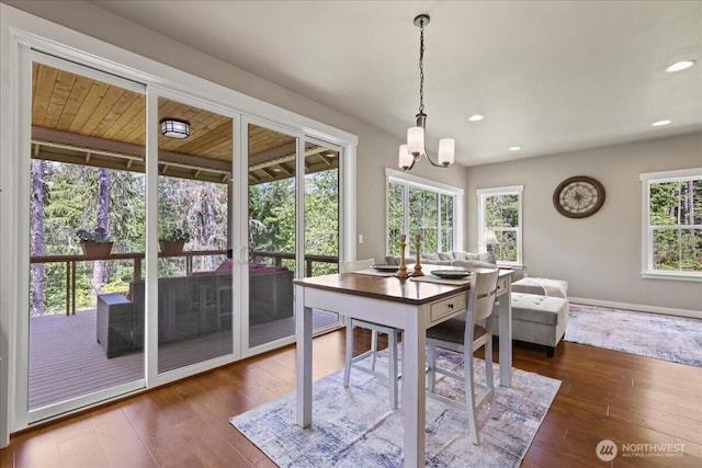 190 E Country Club Dr W, Union, WA 98592 - dining room featuring a chandelier, hardwood / wood-style floors, recessed lighting, and baseboards