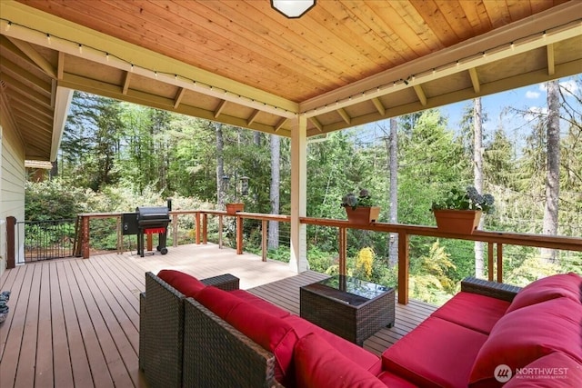 190 E Country Club Dr W, Union, WA 98592 - wooden deck featuring outdoor lounge area, grilling area, and view of wooded area