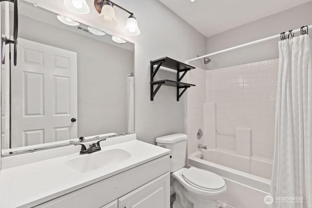22014 48th Avenue Ct E, Spanaway, WA 98387 - bathroom with shower / bath combination with curtain, vanity, and toilet