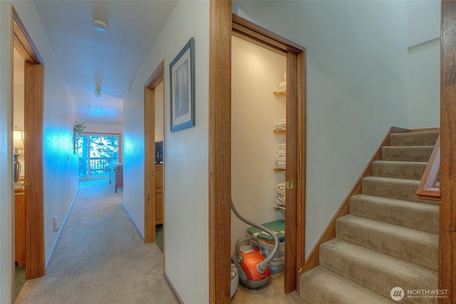 673 Raccoon Point Rd, Orcas Island, WA 98245 - hallway with stairway and light carpet