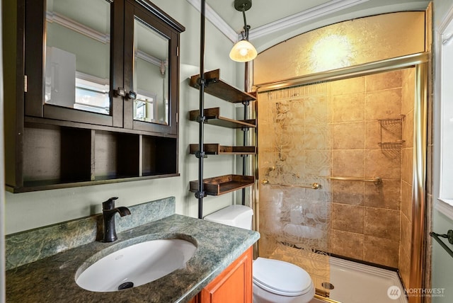 1933 Dayton Dr SE, Renton, WA 98055 - full bath with toilet, a stall shower, vanity, and crown molding