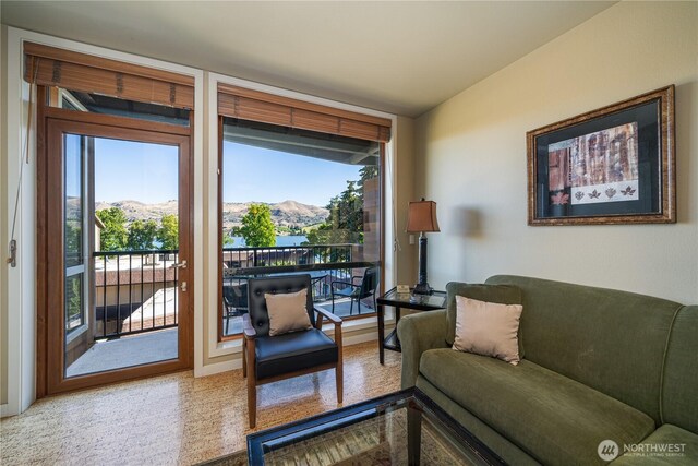 2220 W Woodin Ave Unit 210, Chelan, WA 98816 - living room featuring a mountain view and baseboards