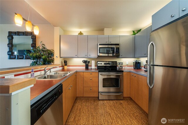 2220 W Woodin Ave Unit 210, Chelan, WA 98816 - kitchen with appliances with stainless steel finishes, a sink, and a peninsula