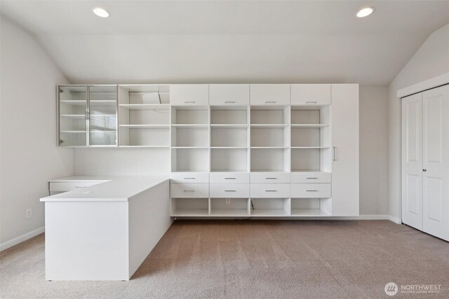 25214 113th Ave SE, Kent, WA 98030 - unfurnished office with vaulted ceiling, carpet floors, baseboards, and recessed lighting