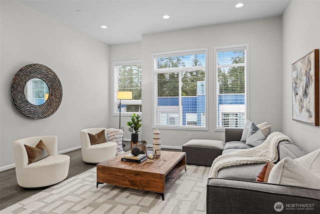 7629 NE 122nd Ct Unit 7, Kirkland, WA 98034 - living room with recessed lighting, light wood-style floors, and baseboards