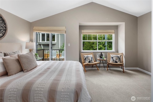830 15th Ave Unit A, Seattle, WA 98122 - bedroom featuring vaulted ceiling, access to outside, carpet, and baseboards