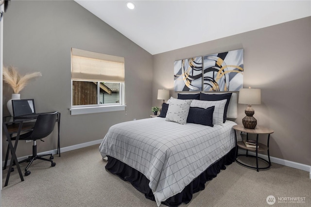 830 15th Ave Unit A, Seattle, WA 98122 - bedroom featuring carpet floors, baseboards, vaulted ceiling, a desk, and recessed lighting