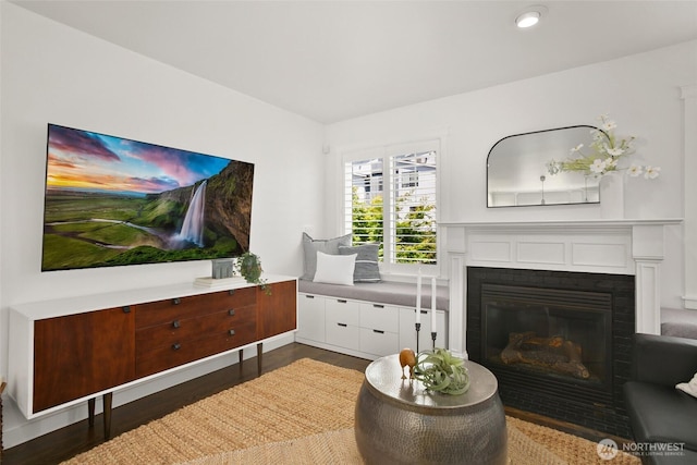 2643A NW 59th St, Seattle, WA 98107 - living room featuring wood finished floors and a fireplace with flush hearth