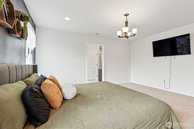144 Faun Rae Ln, Chehalis, WA 98532 - bedroom featuring a chandelier, carpet flooring, baseboards, and recessed lighting