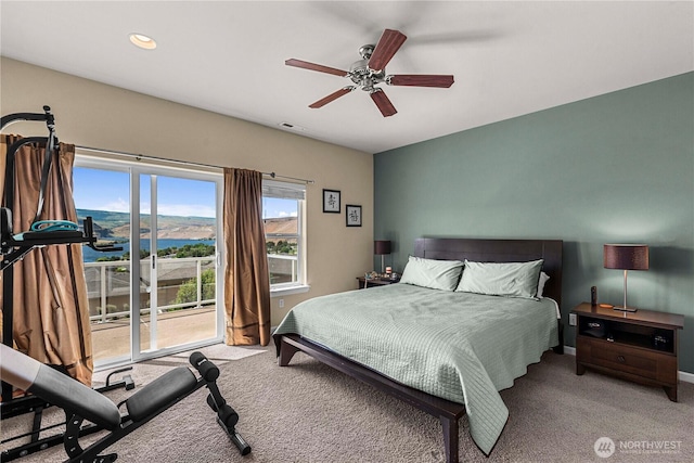 9159 Riverview Way NW Unit D39, Quincy, WA 98848 - bedroom with carpet, access to outside, ceiling fan, baseboards, and recessed lighting