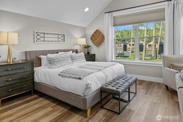 141 Panorama Dr, Cle Elum, WA 98922 - bedroom featuring vaulted ceiling, baseboards, wood finished floors, and recessed lighting