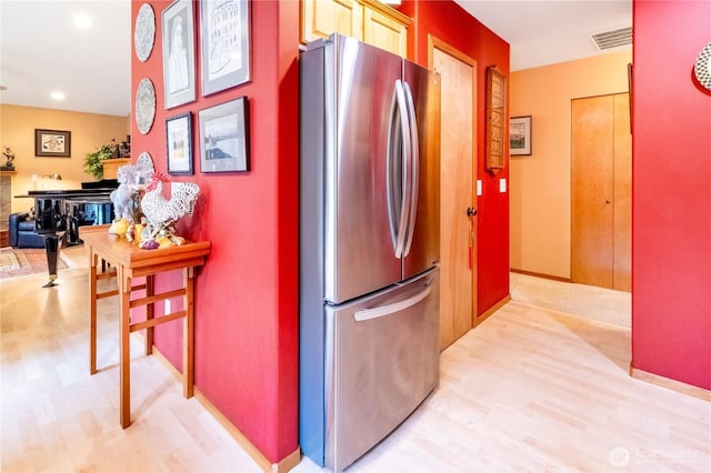 22 Inlet Cir, Bellingham, WA 98229 - kitchen featuring freestanding refrigerator, light wood-type flooring, recessed lighting, and baseboards