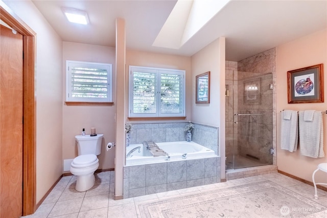 22 Inlet Cir, Bellingham, WA 98229 - full bathroom with tile patterned flooring, a bath, toilet, a shower stall, and baseboards