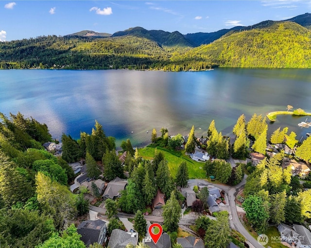 22 Inlet Cir, Bellingham, WA 98229 - aerial perspective of suburban area featuring a water and mountain view and a heavily wooded area