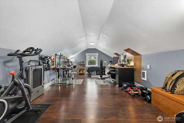 220 W Willis St, Kent, WA 98032 - office area featuring vaulted ceiling, wood finished floors, and a textured ceiling