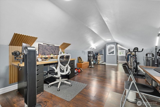 220 W Willis St, Kent, WA 98032 - home office with baseboards, wood finished floors, and vaulted ceiling