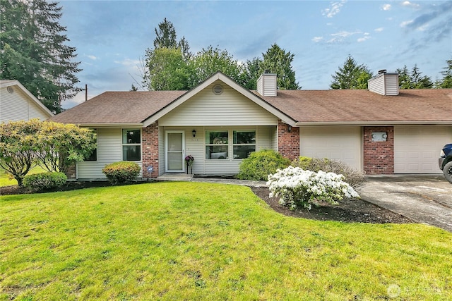 56065608 76th Street Ct E, Puyallup, WA 98371 - ranch-style home featuring driveway, brick siding, an attached garage, and a chimney