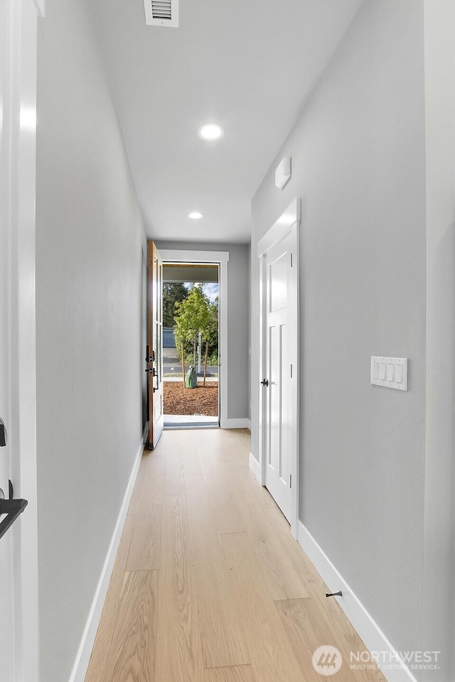 8010 222nd St SW, Edmonds, WA 98026 - corridor with light wood-style flooring, recessed lighting, and baseboards