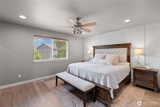 2562 Fancher Heights Blvd, East Wenatchee, WA 98802 - bedroom featuring light wood-style floors, recessed lighting, baseboards, and a ceiling fan