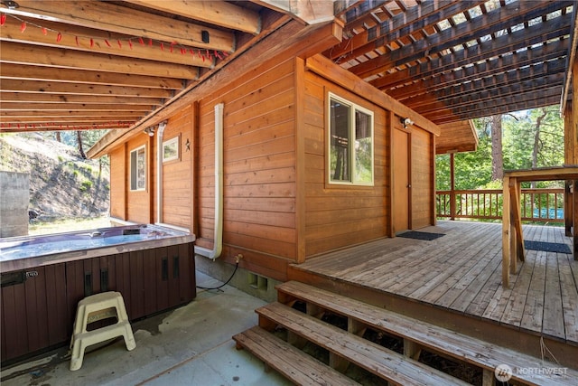 9460 Eagle Creek Rd, Leavenworth, WA 98826 - wooden terrace with a hot tub and a pergola