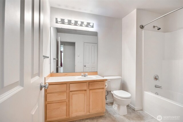 15325 SE 155th Pl Unit N5, Renton, WA 98058 - bathroom featuring toilet, vanity, bathtub / shower combination, tile patterned floors, and baseboards