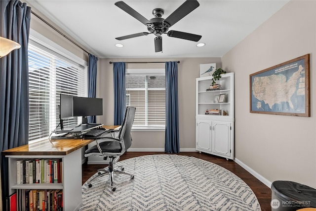 11226 Borgen Loop, Gig Harbor, WA 98332 - home office featuring healthy amount of natural light, dark wood-style floors, a ceiling fan, and recessed lighting