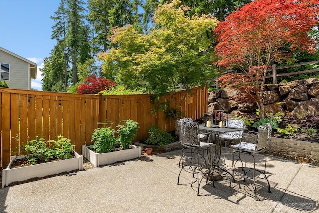 11226 Borgen Loop, Gig Harbor, WA 98332 - view of patio featuring a vegetable garden and outdoor dining space