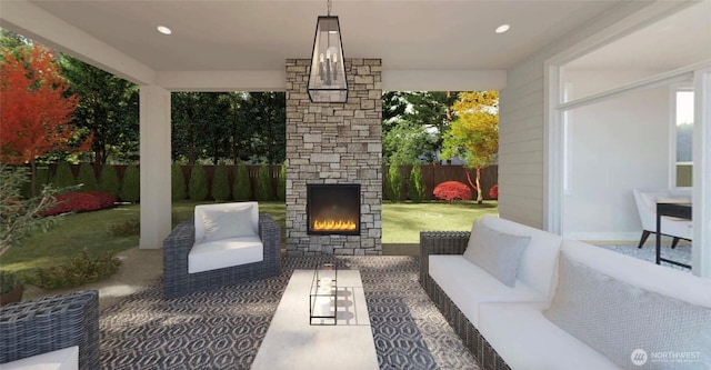12925 NE 70th Ln, Kirkland, WA 98033 - view of patio with an outdoor living space with a fireplace
