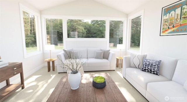 12925 NE 70th Ln, Kirkland, WA 98033 - sunroom with lofted ceiling, plenty of natural light, carpet floors, and baseboards