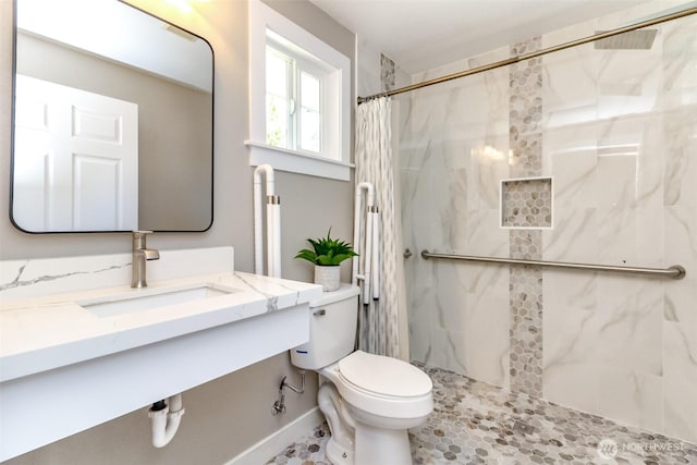 17801 111th Ave SE, Renton, WA 98055 - bathroom with a marble finish shower, toilet, and vanity