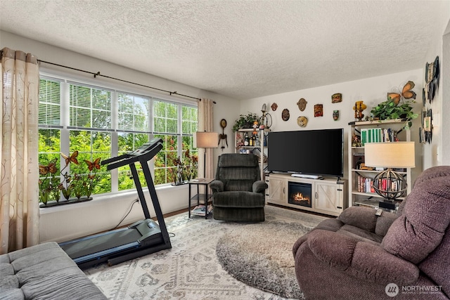 1656 Bishop Rd, Chehalis, WA 98532 - living room with a textured ceiling and a lit fireplace