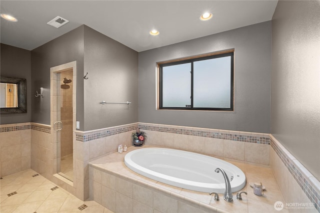 510 Lakeside Way SW, Mattawa, WA 99349 - bathroom featuring a bath, a shower stall, tile patterned flooring, and recessed lighting
