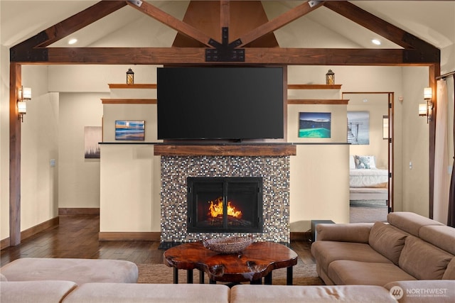 510 Lakeside Way SW, Mattawa, WA 99349 - living room featuring wood-type flooring, baseboards, recessed lighting, and a fireplace