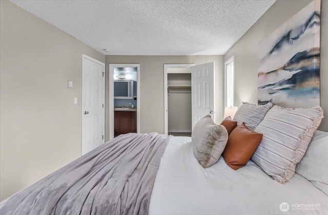 13013 E Gibson Rd Unit M223, Everett, WA 98204 - bedroom featuring a textured ceiling, a closet, ensuite bath, and a sink