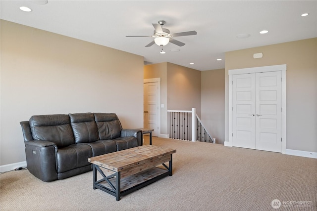 15 Cabana Dr, Silverlake, WA 98645 - carpeted living room featuring ceiling fan, recessed lighting, and baseboards