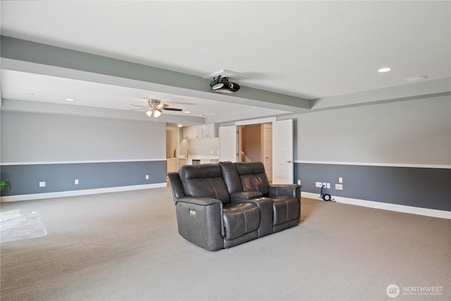 15 Cabana Dr, Silverlake, WA 98645 - carpeted home theater room featuring recessed lighting, a ceiling fan, and baseboards