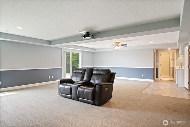 15 Cabana Dr, Silverlake, WA 98645 - cinema featuring carpet flooring, baseboards, recessed lighting, and a ceiling fan