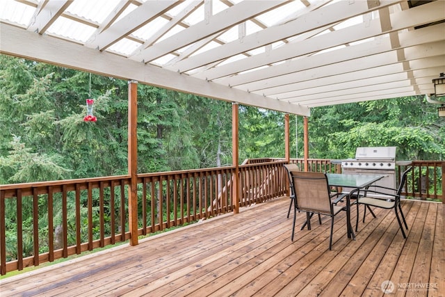 15 Cabana Dr, Silverlake, WA 98645 - wooden deck with a pergola, outdoor dining area, and area for grilling
