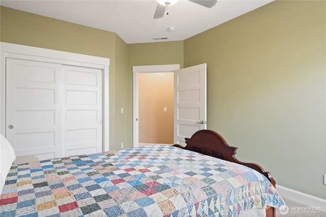 15 Cabana Dr, Silverlake, WA 98645 - carpeted bedroom with a closet, ceiling fan, and baseboards