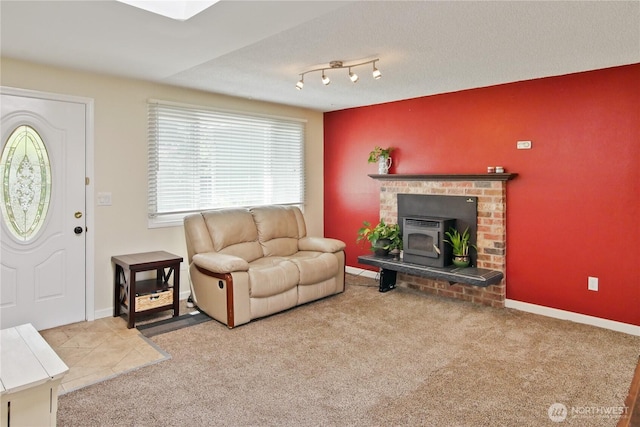 2018 S 253rd St, Des Moines, WA 98198 - carpeted living area with a brick fireplace and baseboards