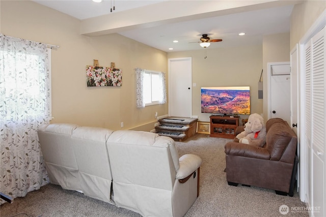 2018 S 253rd St, Des Moines, WA 98198 - living area featuring ceiling fan, carpet, and recessed lighting