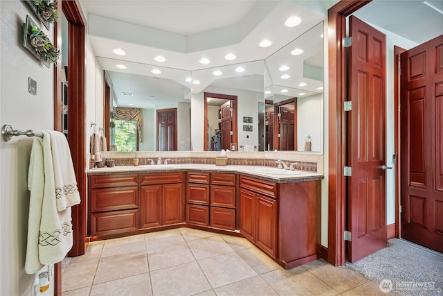 15002 147th Ave E, Orting, WA 98360 - full bath with tile patterned floors, double vanity, recessed lighting, and a closet