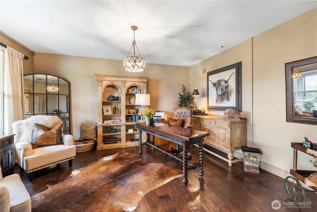 29122 71st Ave E, Graham, WA 98338 - office space with a chandelier, wood finished floors, and baseboards